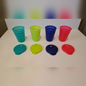 NEW Tupperware Impressions Set Of 4 Tumblers 11 Oz. With Dripless Straw Seals